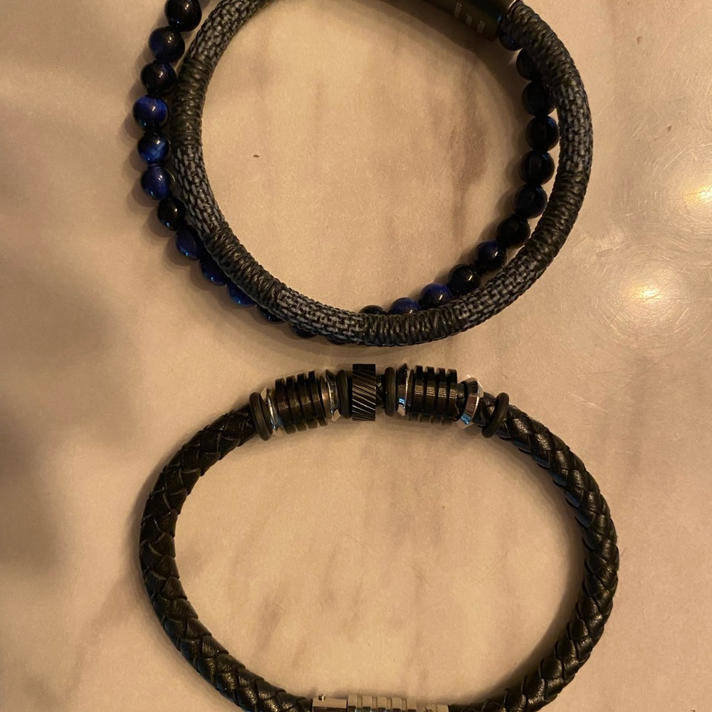 Men's Black and Blue Bracelet Set